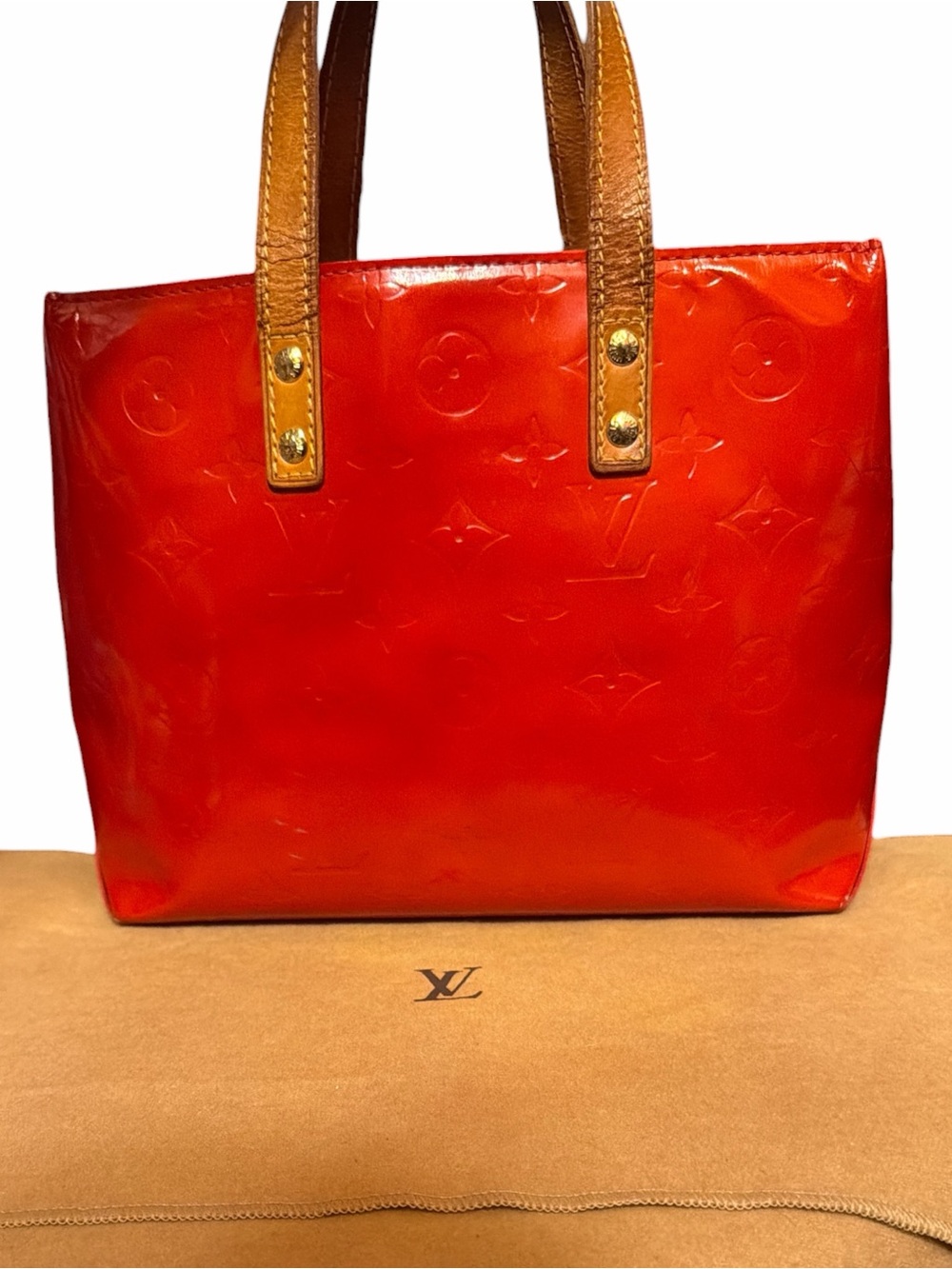 Louis Vuitton Red Monogram Vernis Reade PM Tote Bag Handbag Vintage w Vtg. Dusty
